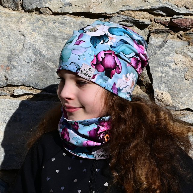 Set homeless čepice a nákrčníku pivoňky na mintu vel. 48 (obvod hlavy 47-50 cm)