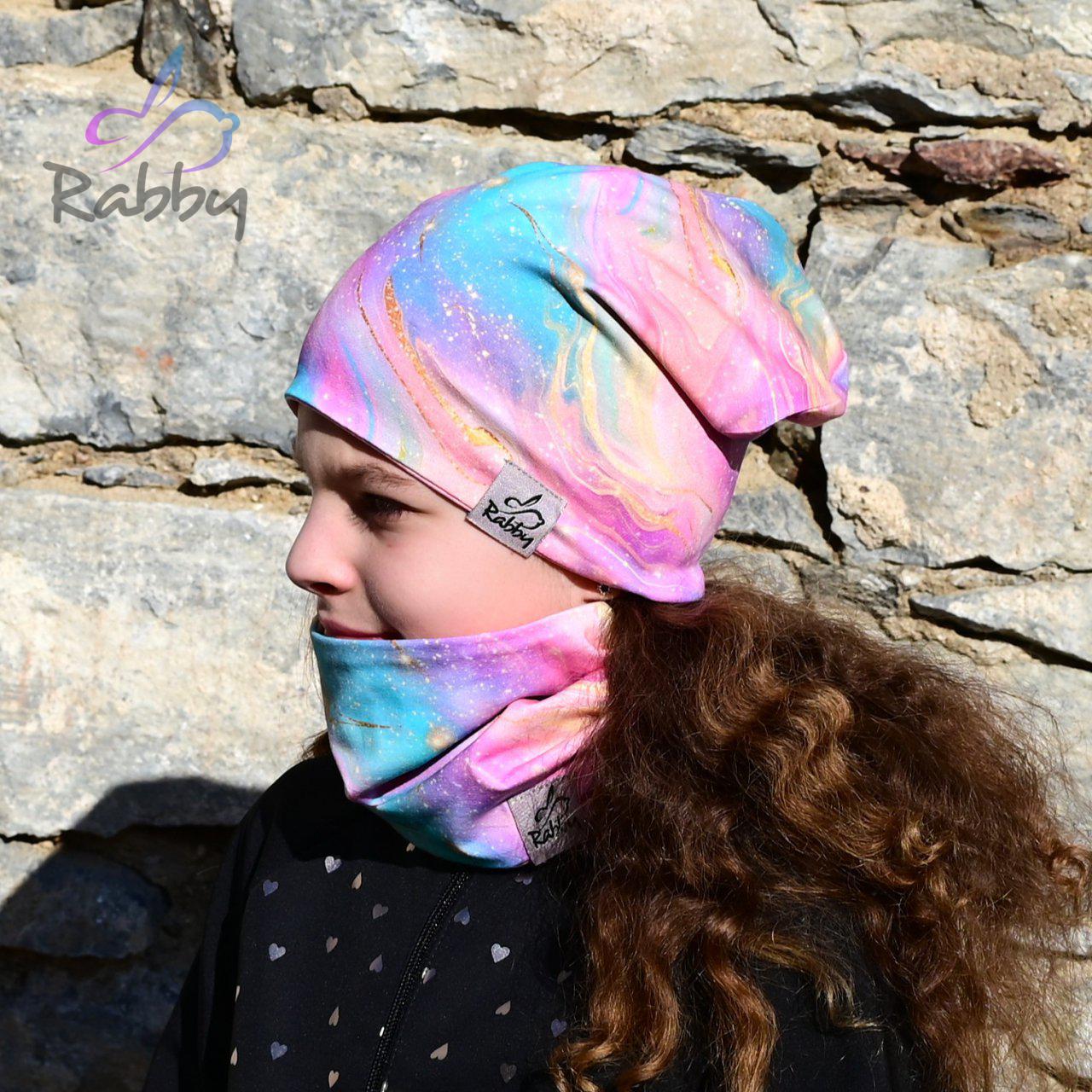 Set homeless čepice a nákrčníku duhový mramor vel. 48 (obvod hlavy 47-50 cm)