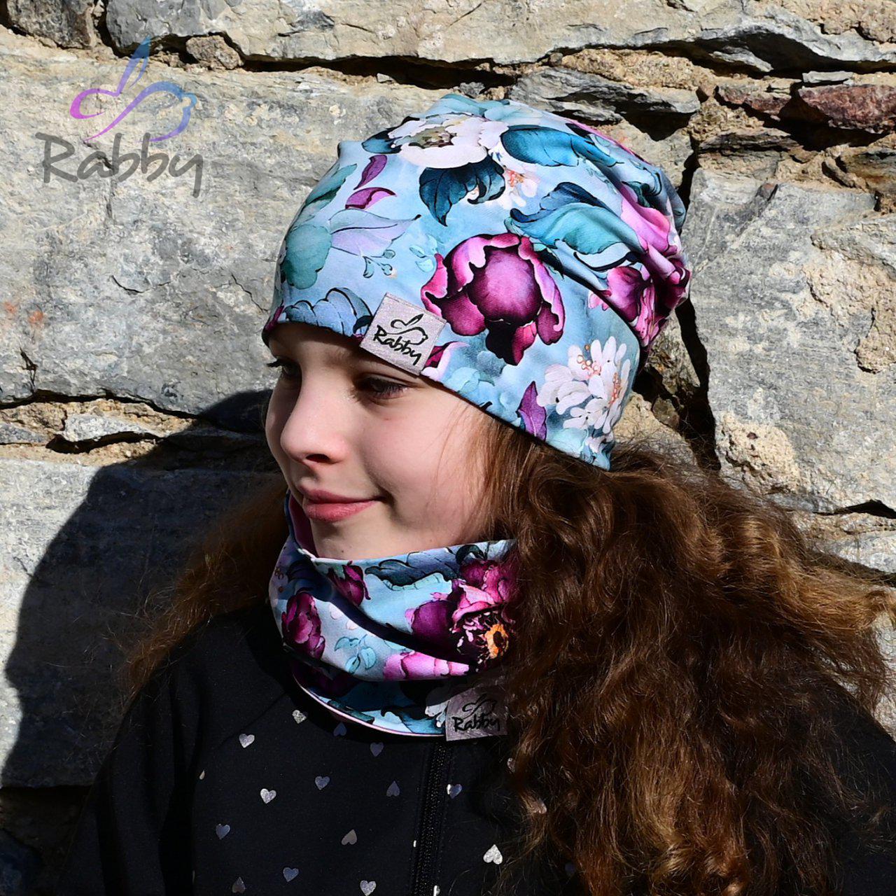 Set homeless čepice a nákrčníku pivoňky na mintu vel. 54 (obvod hlavy 53-56 cm)