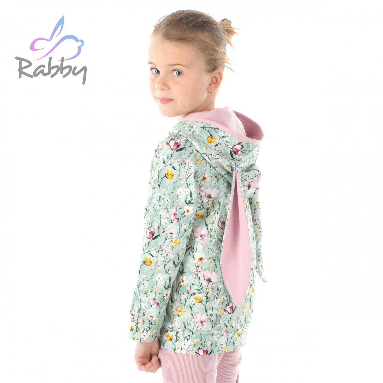 Mikina s oušky kvítka na zelené vel.  98