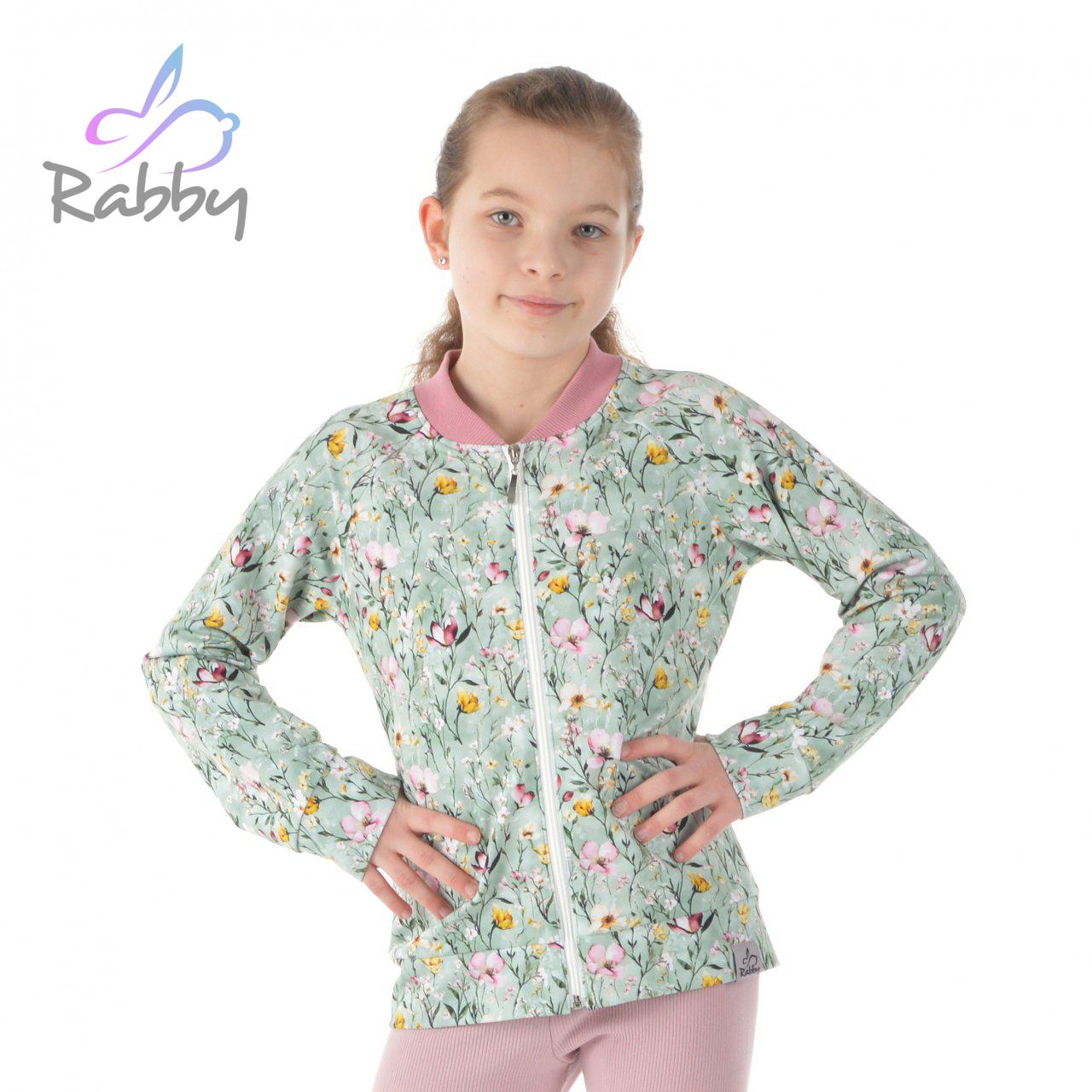 Bomber mikina na zip kvítka na zelené vel. 80