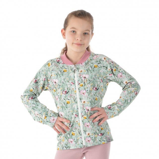 Bomber mikina na zip kvítka na zelené vel.  92