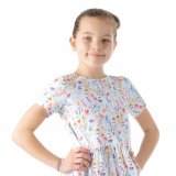 Šaty řasené pestré kvítky vel. 128