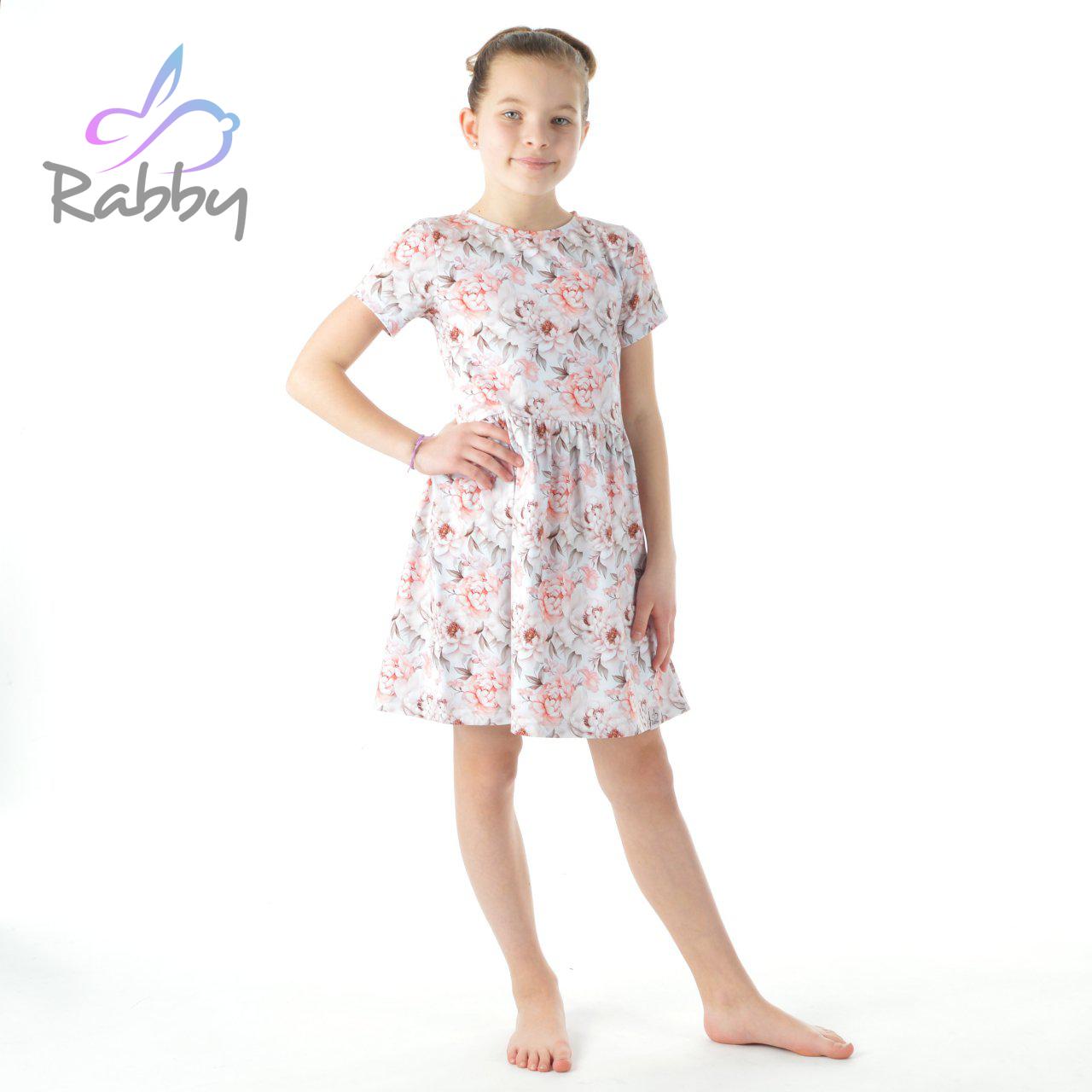 Šaty řasené meruňkové květy vel. 140