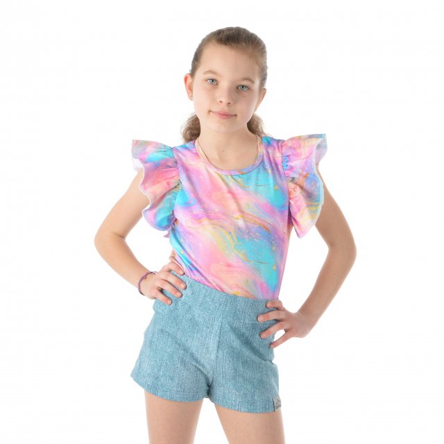 Tričko s volánovým rukávem pastelový mramor vel.  86