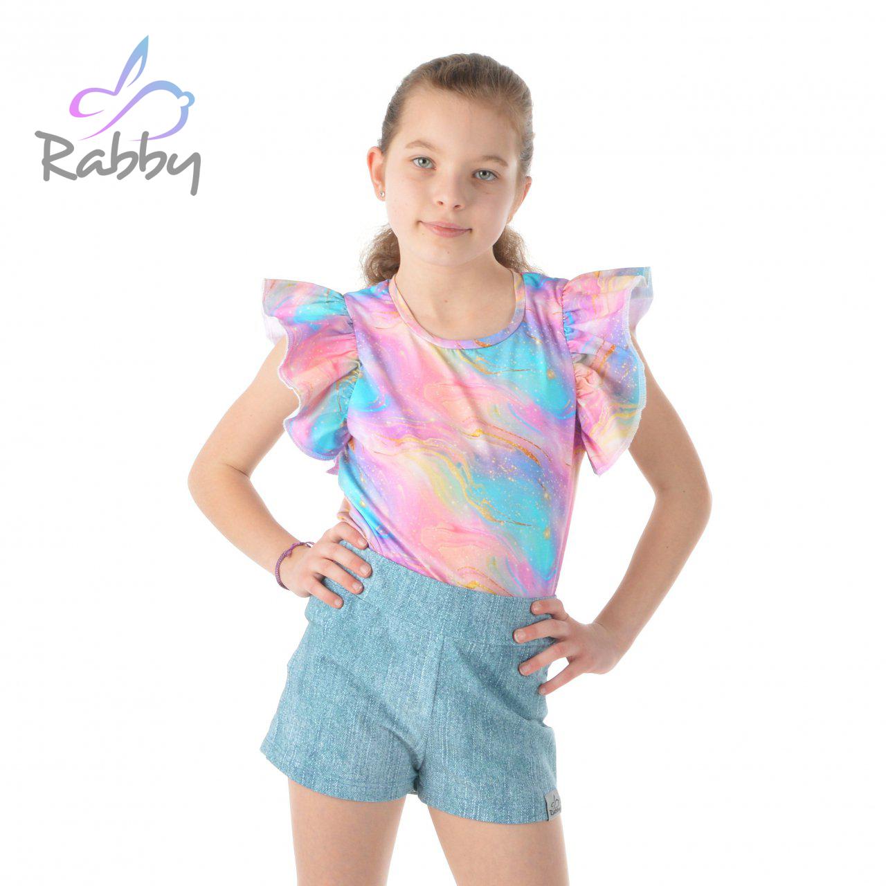 Tričko s volánovým rukávem pastelový mramor vel. 128