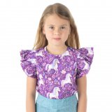 Tričko s volánovým rukávem jednorožec na fialové vel. 116