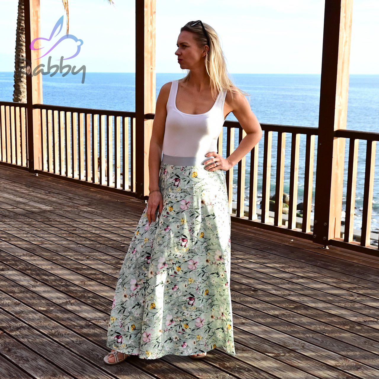 Dámská sukně dlouhá kvítka na zelené vel. XL