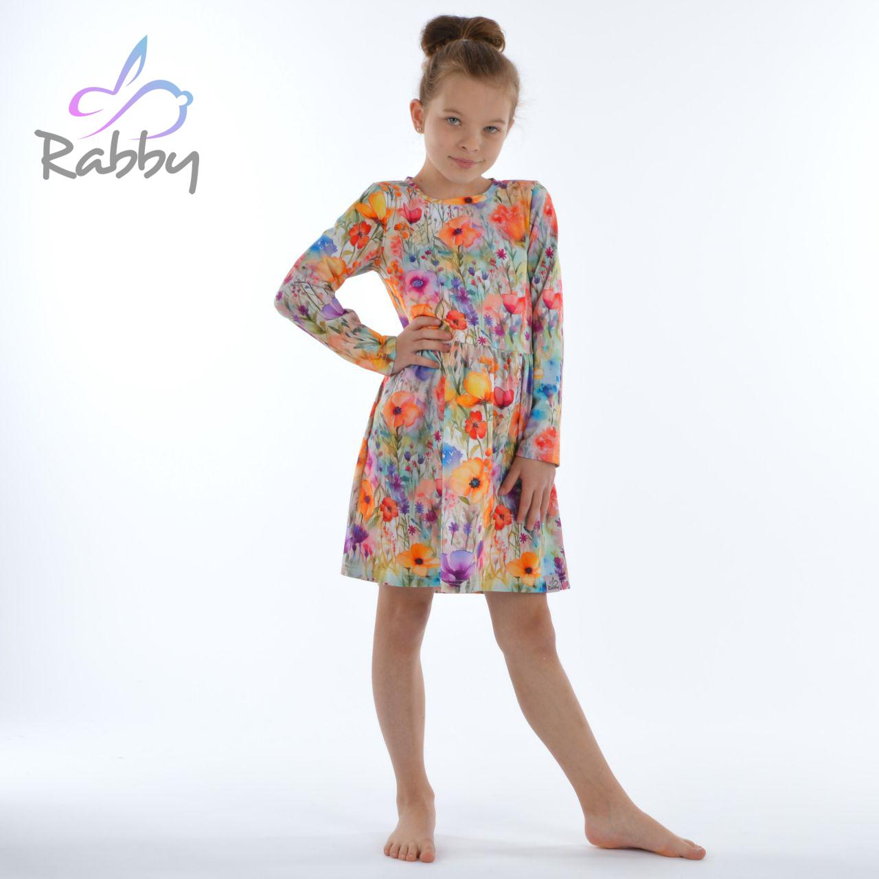 Šaty řasené s dlouhým rukávem louka vel. 146