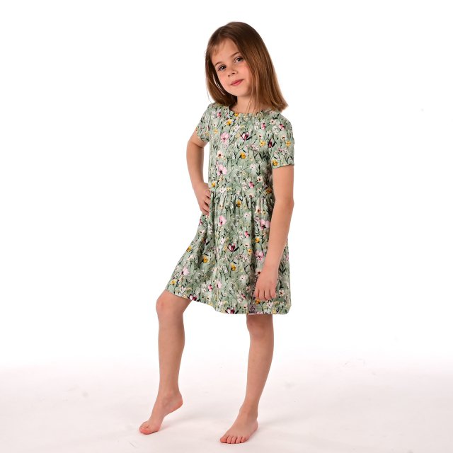 Šaty řasené kvítka na zelené vel.  80