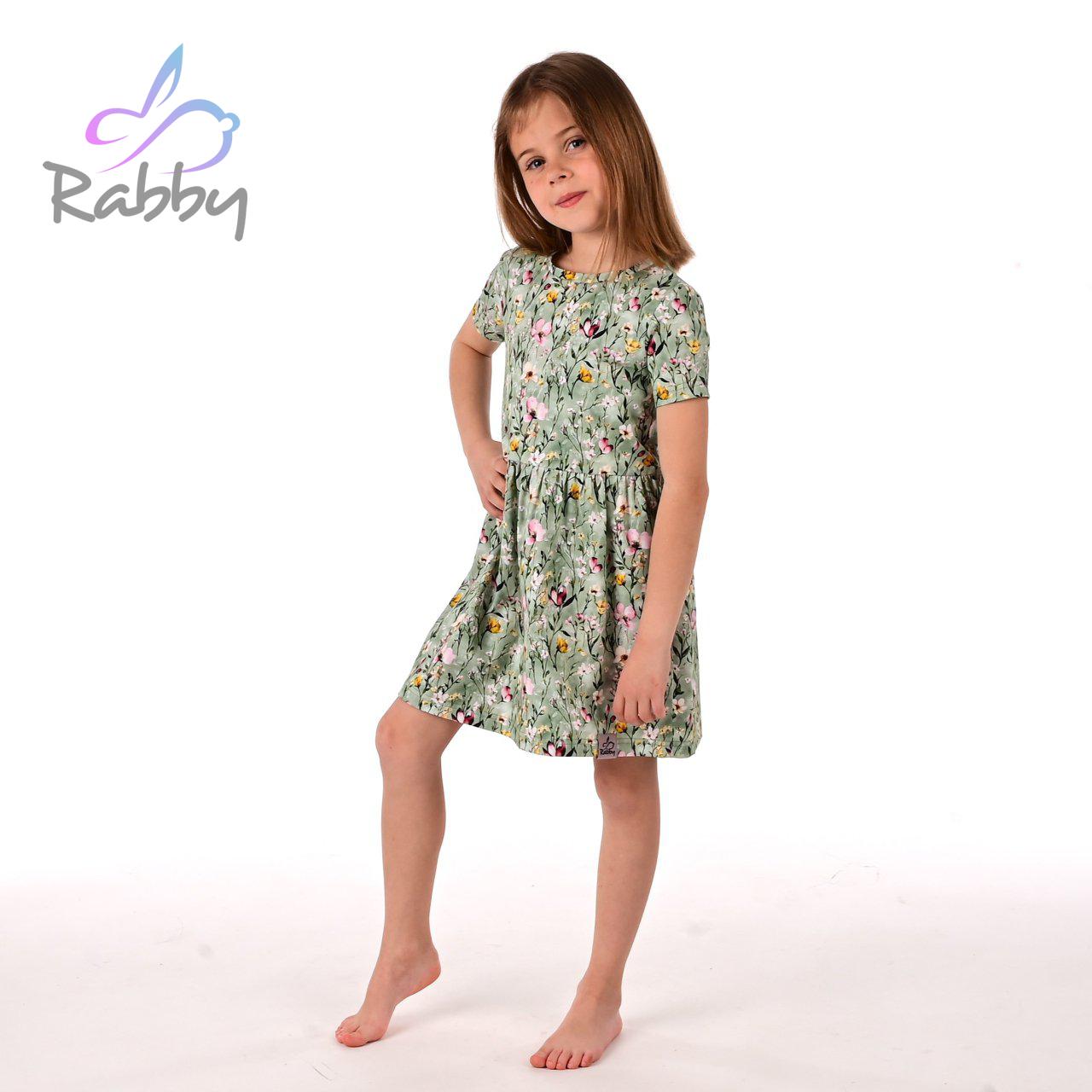 Šaty řasené kvítka na zelené vel.  98