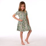 Šaty řasené kvítka na zelené vel. 116
